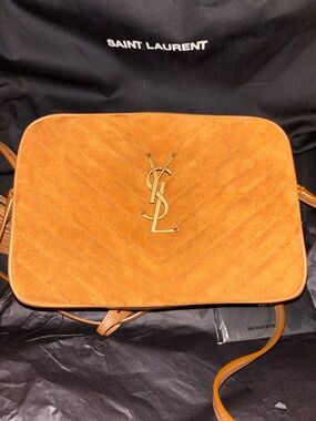 Saint Laurent Tan Suede Lou Camera Bag with Gold YSL Logo